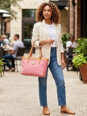 Dooney & Bourke Pink Quilted DB Monogram Tote Bag - Tan Leather Trim💗